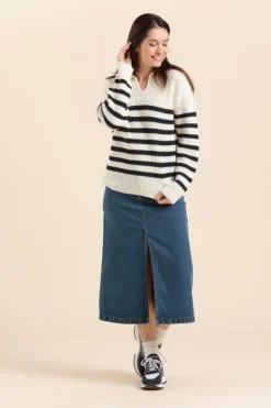 Femme Mat de Misaine pull rayé col vareuse TANGUY